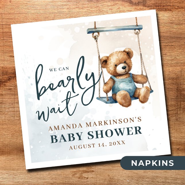 Serviette En Papier On peut attendre Denim Teddy Bear Baby shower (Créateur téléchargé)