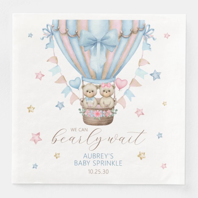 Serviette En Papier On Peut Attendre Jeune Fille Jumeau Bébé Saupoudre (Devant)