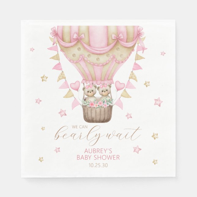 Serviette En Papier On peut attendre le Baby shower de fille jumelle (Devant)