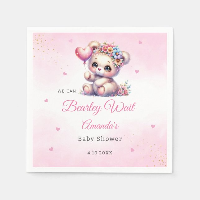 Serviette En Papier On Peut Attendre Teddy Bear Baby shower (Devant)