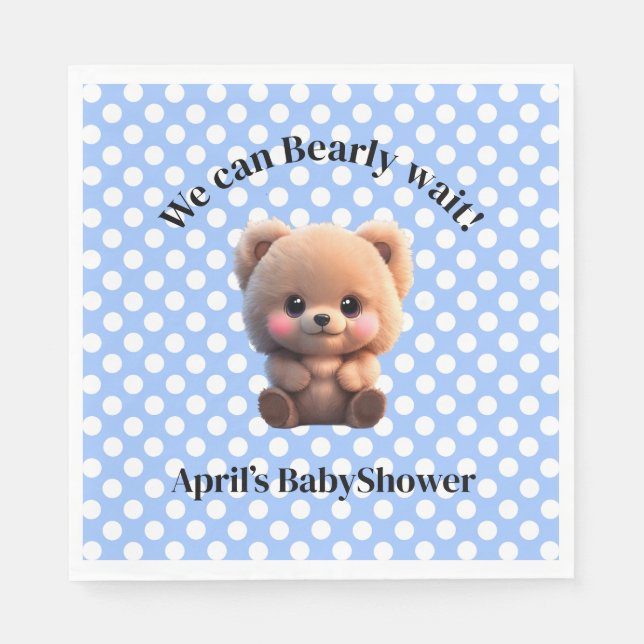 Serviette En Papier On peut Bearly Wait Baby shower peluche ours polka (Devant)