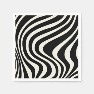 Serviette En Papier Ondes de style rétro noir et blanc
