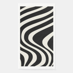 Serviette En Papier Ondes de style rétro noir et blanc