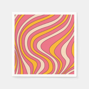 Serviette En Papier Ondes de style rétro rose et orange