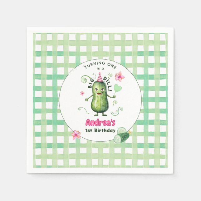 Serviette En Papier One Big Dill Pickle First Birthday Pink (Devant)