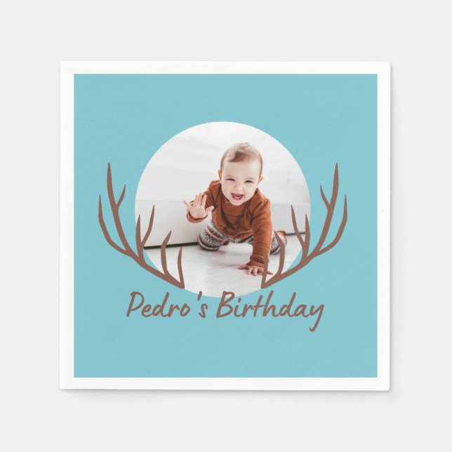 Serviette En Papier One Deer Antlers Rustique 1ère fête d'anniversaire (Devant)