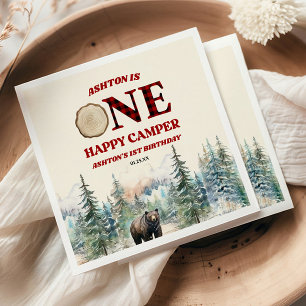 Serviette En Papier ONE Happy Camper Bear Rouge 1er anniversaire fête