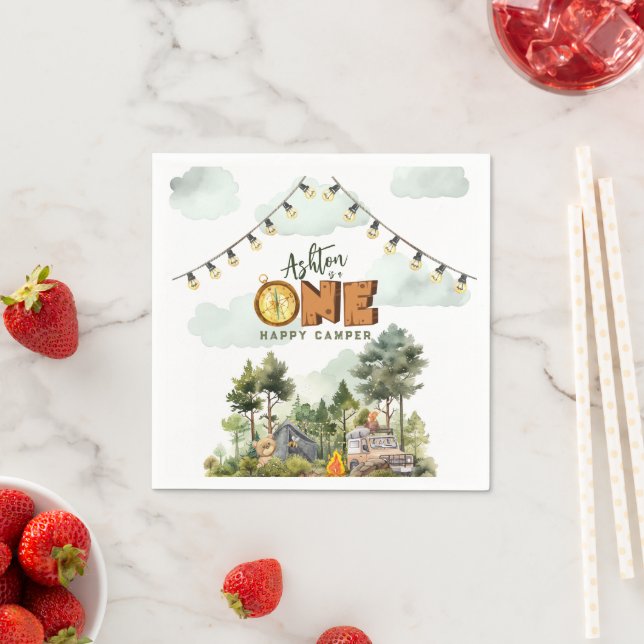 Serviette En Papier One Happy Camper First Birthday  (En situation)