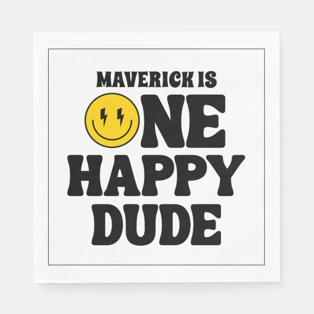 Serviette En Papier One Happy Dude Boy's Retro 1st Birthday  (Devant)