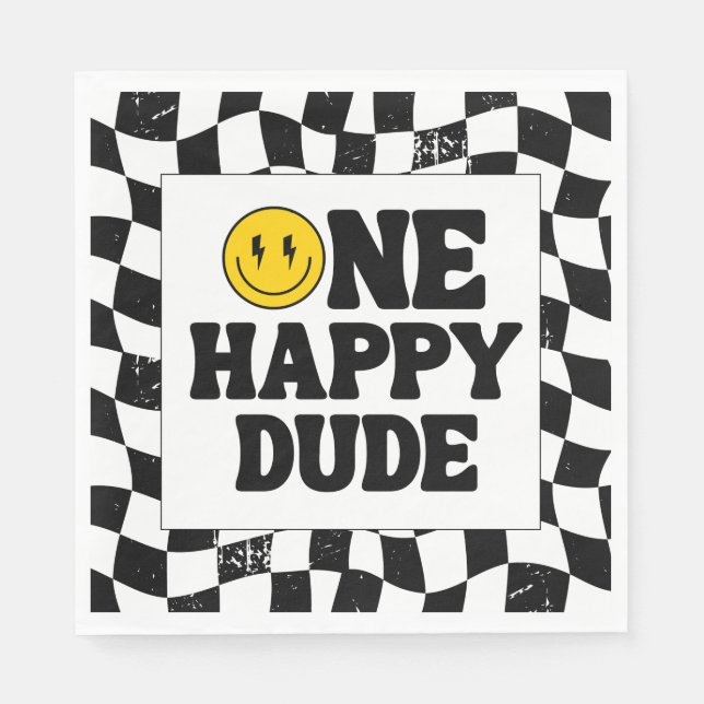 Serviette En Papier One Happy Dude Boy's Retro 1st Birthday  (Devant)