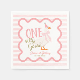 Serviette En Papier One Silly Goose Pink Bow 1st Birthday