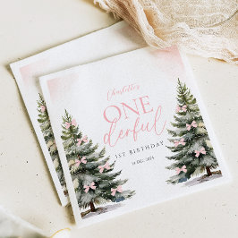 Serviette En Papier Onederland Winter Pink Bow 1st Birthday