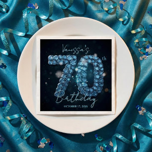 Serviette En Papier Opulente Élégant Bleu Turquoise Diamants 70e Anniv