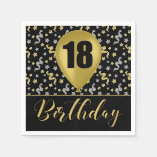 Serviette En Papier Or 18 Anniversaire en or et argent sur noir