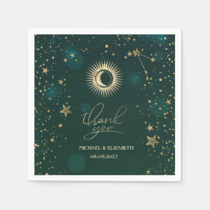 Serviette En Papier Or Céleste Soleil Et Lune Étoiles Vert