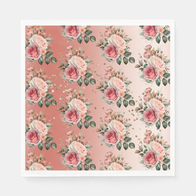 Serviette En Papier Or Confetti rose Roses Floral (Devant)