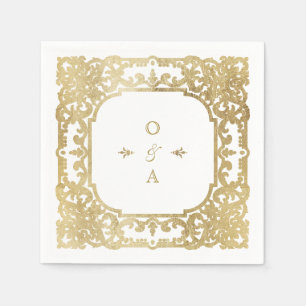 Serviette En Papier Or élégant orné vintage mariage monogramme