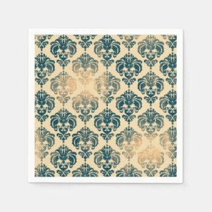 Serviette En Papier Or et Bleu Vintage Rustique Moderne Glamour Damass