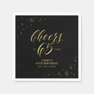Serviette En Papier Or et noir Modern Cheers 65th Birthday Party