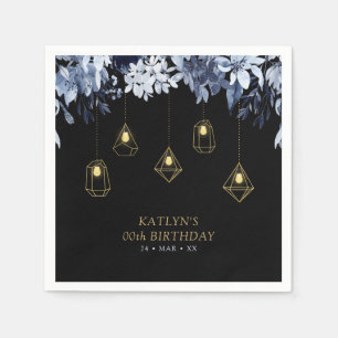 Serviette En Papier Or et noir String Lights Floral Birthday Party