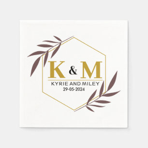 Serviette En Papier or mariage monogramme élégant