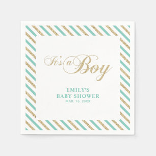 Serviette En Papier Or & Menthe Papier serviette pour Baby Shower Mo