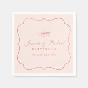Serviette En Papier Or noir et Rose   Élégant Mariage classique Napkin