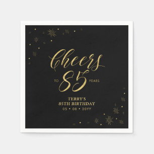 Serviette En Papier Or & Noir   Modernes Joyeux anniversaire 85 ans