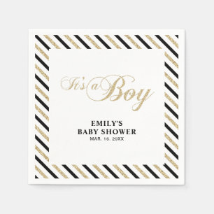 Serviette En Papier Or & Noir   Papier serviette pour Baby Shower Mode