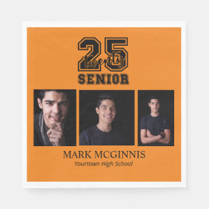 Serviette En Papier Orange Black Class 2025 Graduation Photo
