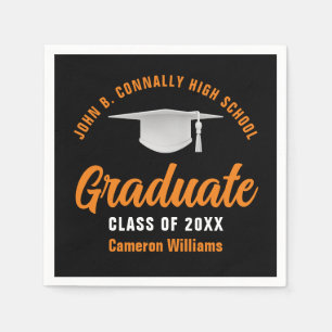 Serviette En Papier Orange Black Personnalisé 2025 Graduate Party