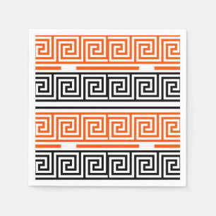 Serviette En Papier Orange Blanc Noir Clé grecque Fret Motif Design