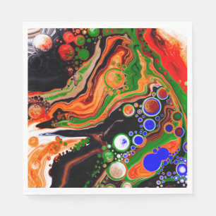 Serviette En Papier Orange, Bleu, Vert, Black Digital Fluid Art
