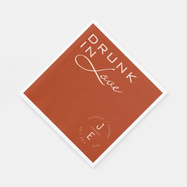 Serviette En Papier Orange Brûlé Élégant Monogramme Chic Script Minima (Coin)