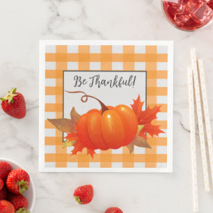 Serviette En Papier Orange Buffalo, Citrouille De Thanksgiving, Plaid