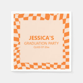 Serviette En Papier Orange Checker Graduation Party Custom 2026
