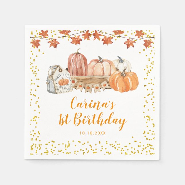 Serviette En Papier Orange Chute Citrouille Patch Anniversaire Papier  (Devant)