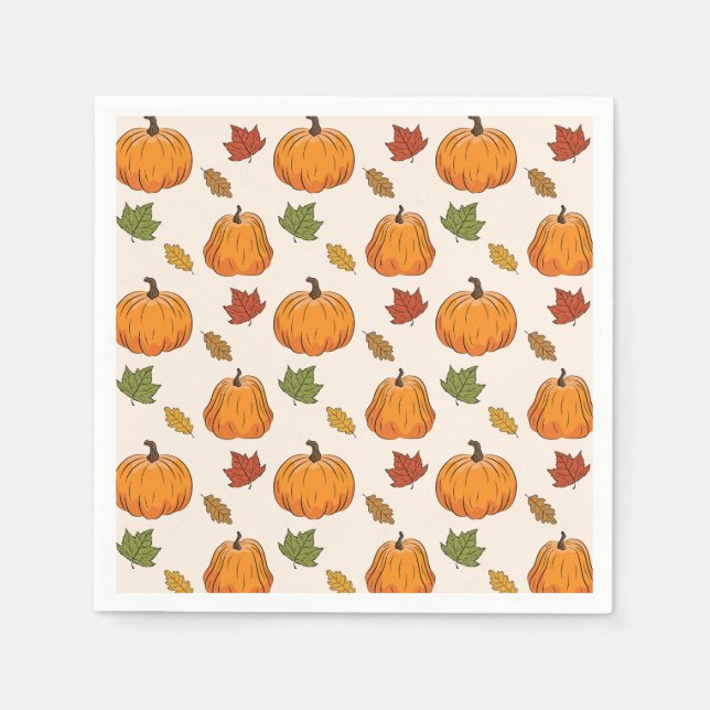 Serviette En Papier Orange Citrouille Et Automne Feuilles Motif (Devant)