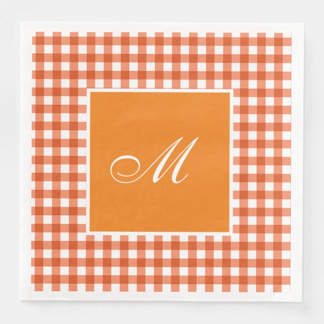 Serviette En Papier Orange En vichy personnalisé (Devant)