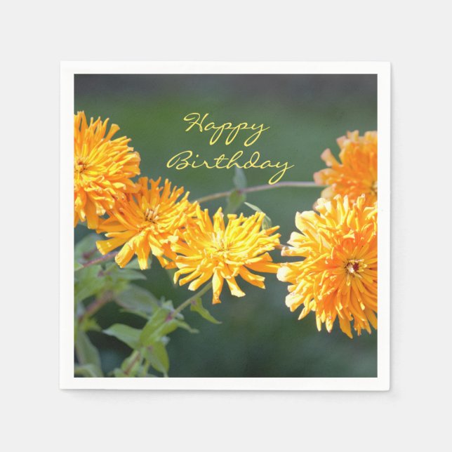 Serviette En Papier Orange Floral Zennia "Joyeux anniversaire" (Devant)