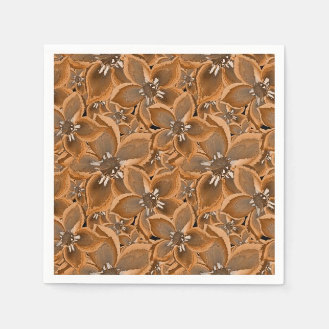 Serviette En Papier Orange, gray watercolor flowers. (Devant)