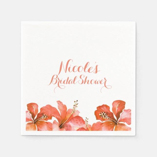 Serviette En Papier Orange Hibiscus Tropical Fleurs White Party Chic (Devant)
