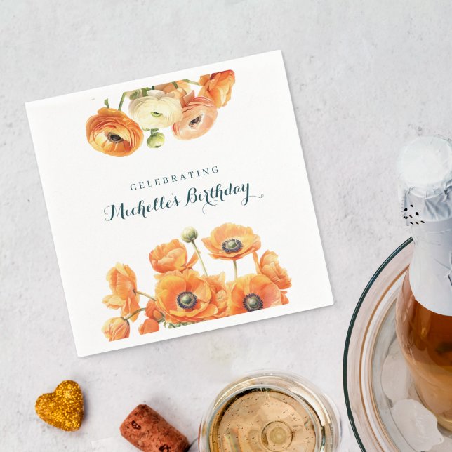Serviette En Papier Orange Jardin Blanc Floral fête d'anniversaire (Créateur téléchargé)