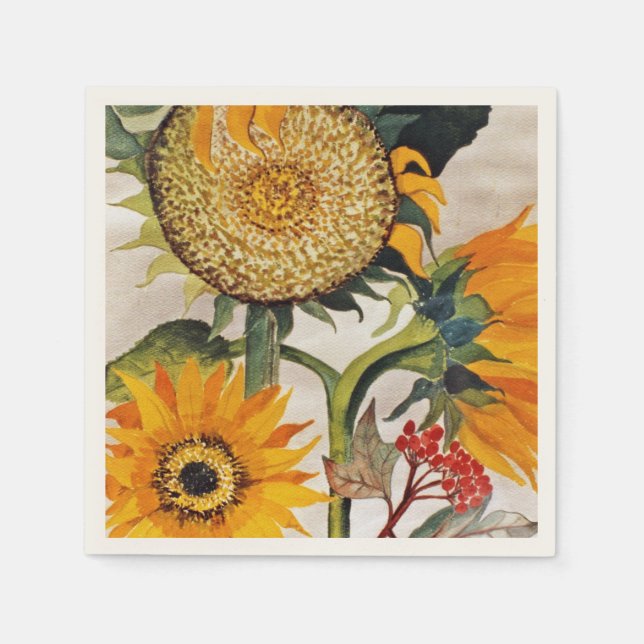 Serviette En Papier Orange Jaune Graine Tournesol Art (Devant)