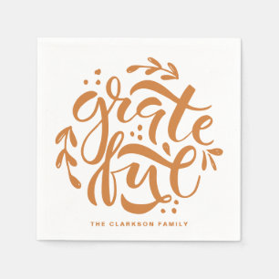 Serviette En Papier Orange La Main Lettré Grateful Thanksgiving