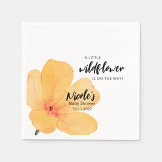 Serviette En Papier Orange Little Wildflower On the Way Baby Shower