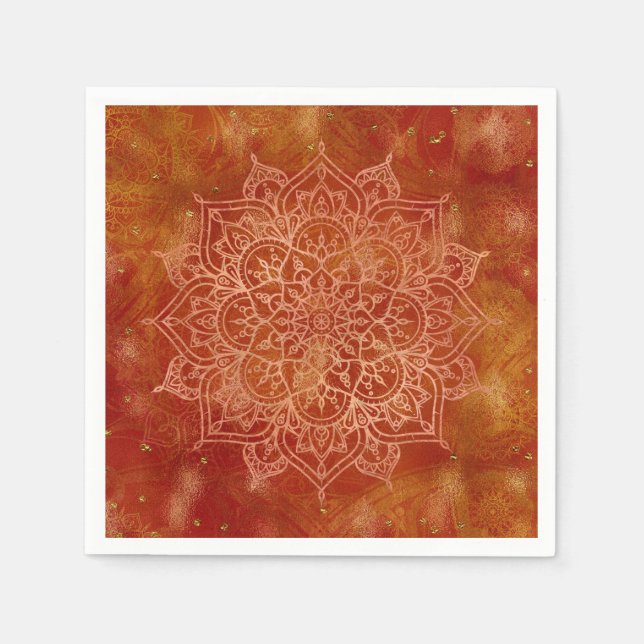 Serviette En Papier Orange Mandala & Gold Glam Modern Chic (Devant)