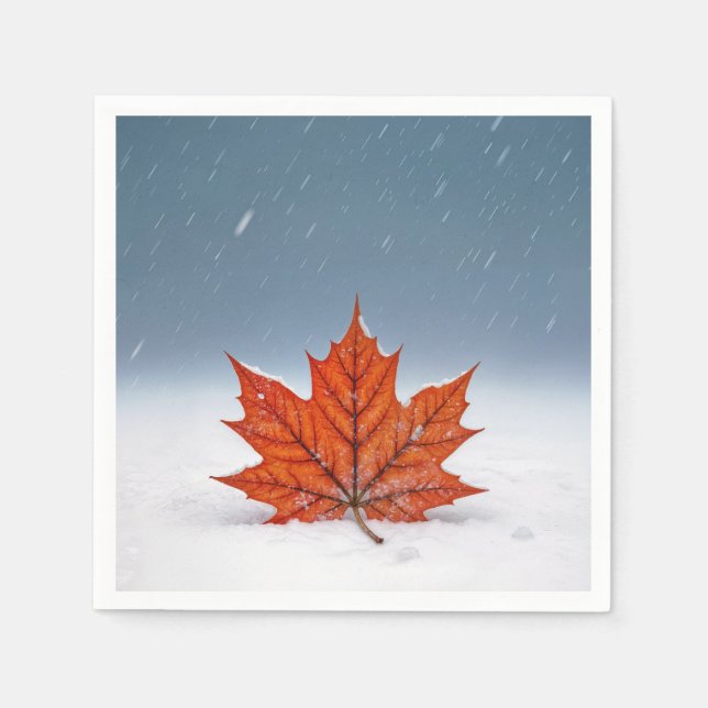 Serviette En Papier Orange Maple Leaf On Fresh Snow  (Devant)