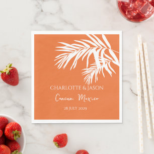 Serviette En Papier Orange Moderne Feuilles Tropicaux Mariage Personna