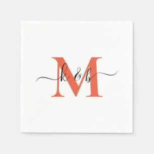 Serviette En Papier Orange Monogram Swash Script Cocktail blanc